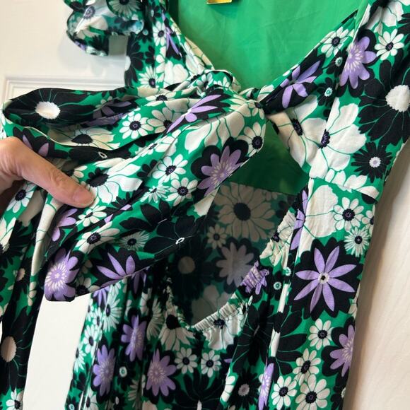 Alexia Admor Lila Midi Green White Floral Dress Open Tie Back Side Slit NWT - Picture 5 of 10